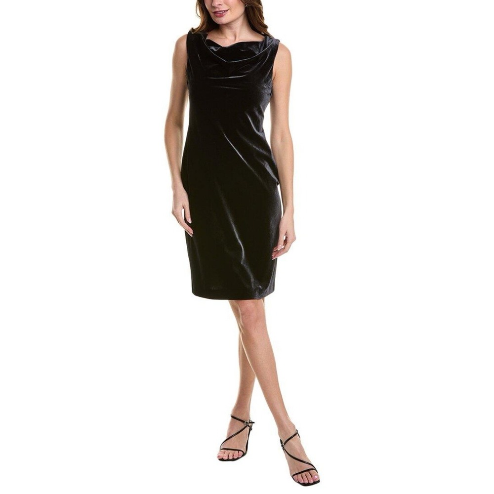 Brooks‎ Brothers Size Medium Velvet Sleeveless Cowl Neck Sheath Dress Black Boxy